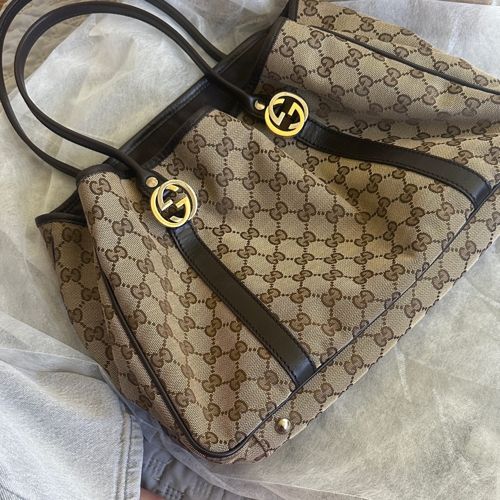 🌸✨Gucci Twins GG Canvas Tote Beige/Brown✨🌸